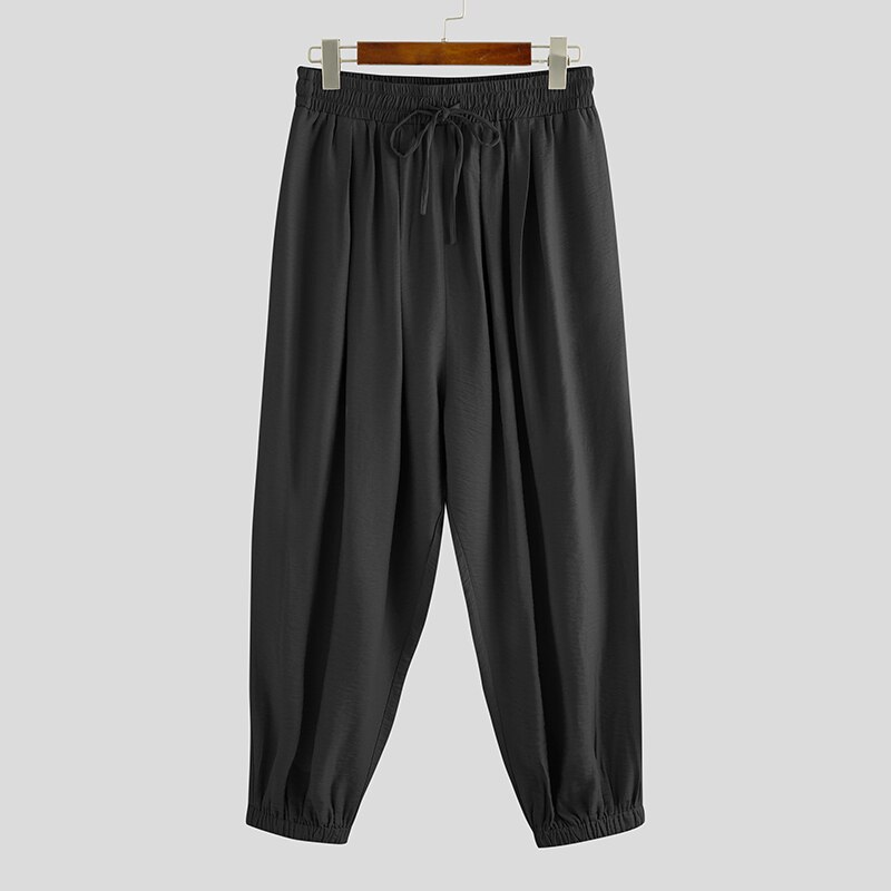 Herr retro hombre pantalones streetwear enfärgade byxor vintage joggingbyxor med dragsko herr lösa haremsbyxor plus storlek 7: Xxl / Svart