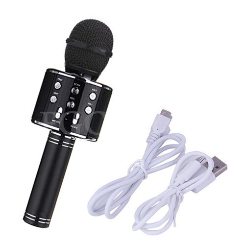 Bluetooth karaoke mikrofon trådløs mikrofon led lys professiona højttaler håndholdt mikrofonafspiller synger optager mikrofon: Sort