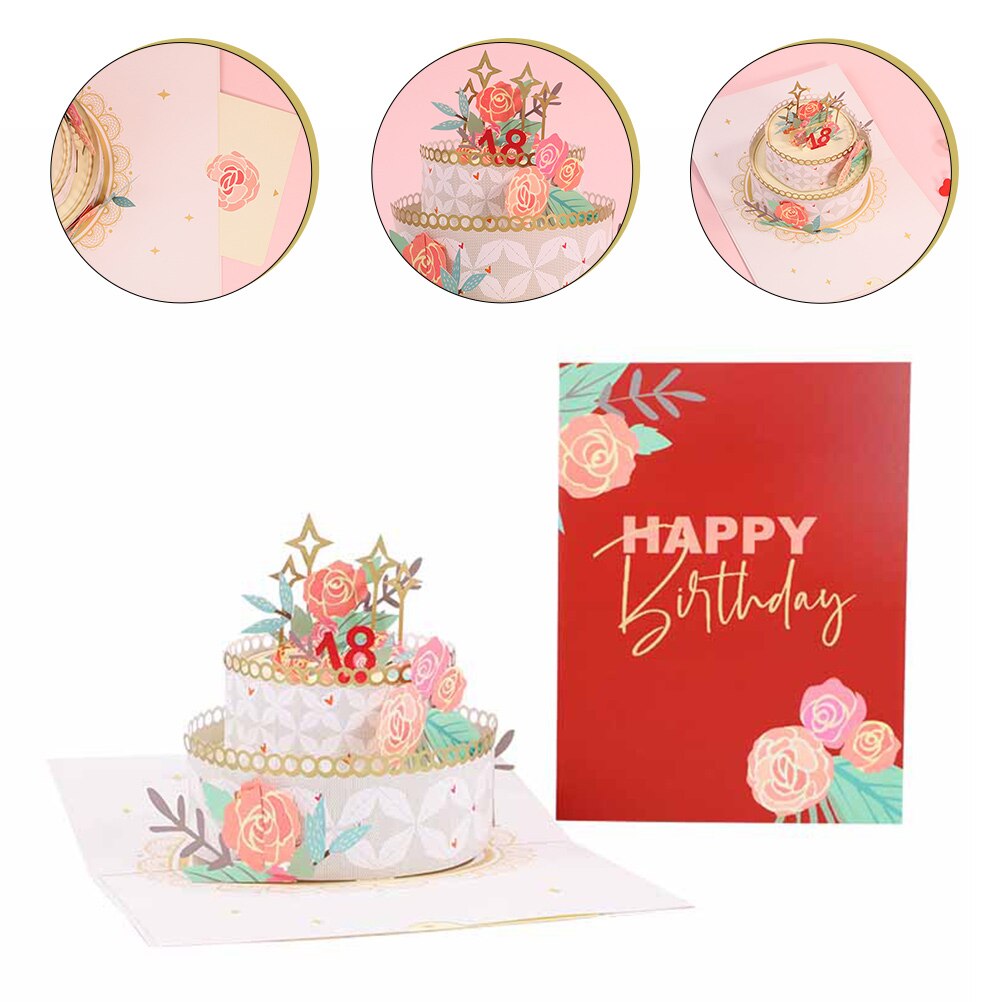 Cake Rose Flower Cards Blessing Postcard 3D Greeting Cards Birthday Supplies: Default Title