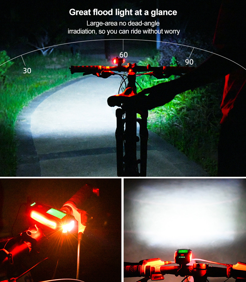 3 in 1 Bicycle Light Front USB Rechargeable Lamp with Bike Horn Computer LCD Speedometer Cycling Lantern MTB Bike Accessories