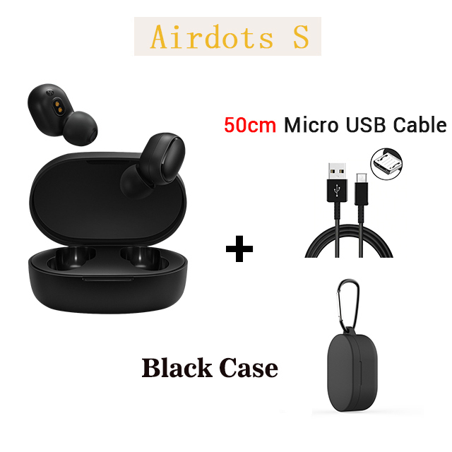 Xiaomi Redmi Airdots s Original Xiaomi Airdots 2 with Bluetooth 5.0 for Gaming Headset Wireless Earbuds with Mic Voice Control: A s black case cable