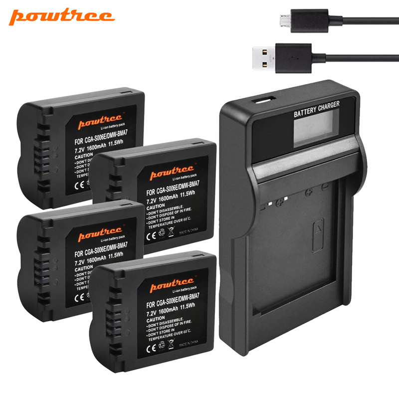 Powtree 1600mAh CGA-S006 CGA S006 Batterij + USB LCD Oplader voor Panasonic Lumix DMC-FZ28 DMC-FZ7 DMC-FZ8, FZ50, FZ8K, FZ28K