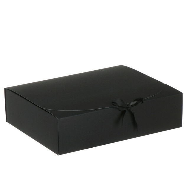 Vierkante Kraft Papier Doos Karton Pakket Valentijnsdag Snoep Opslag Dozen Met Linten: Black-31x26x8cm
