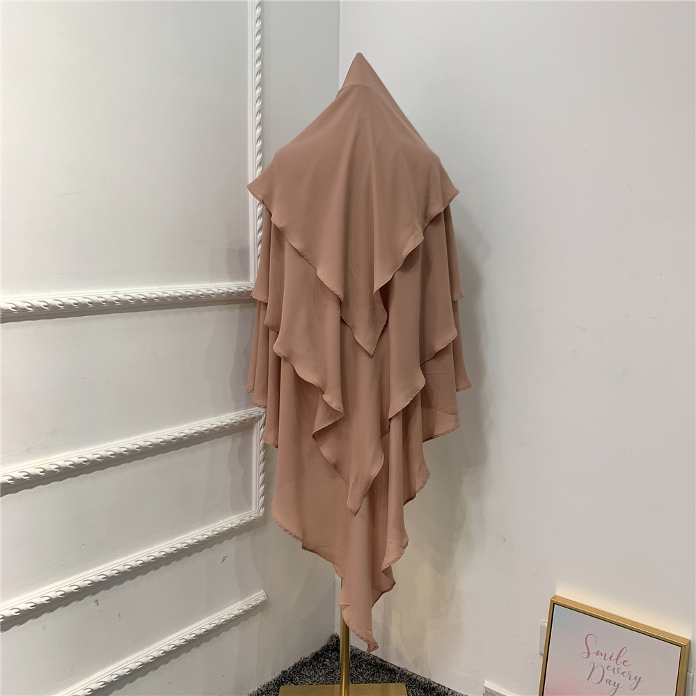 Foulard khimar trois couches à volants pour femmes, hijab, musulmane, dubaï, Turban turc, châles malaisiens, marocain: Foncé Kaki