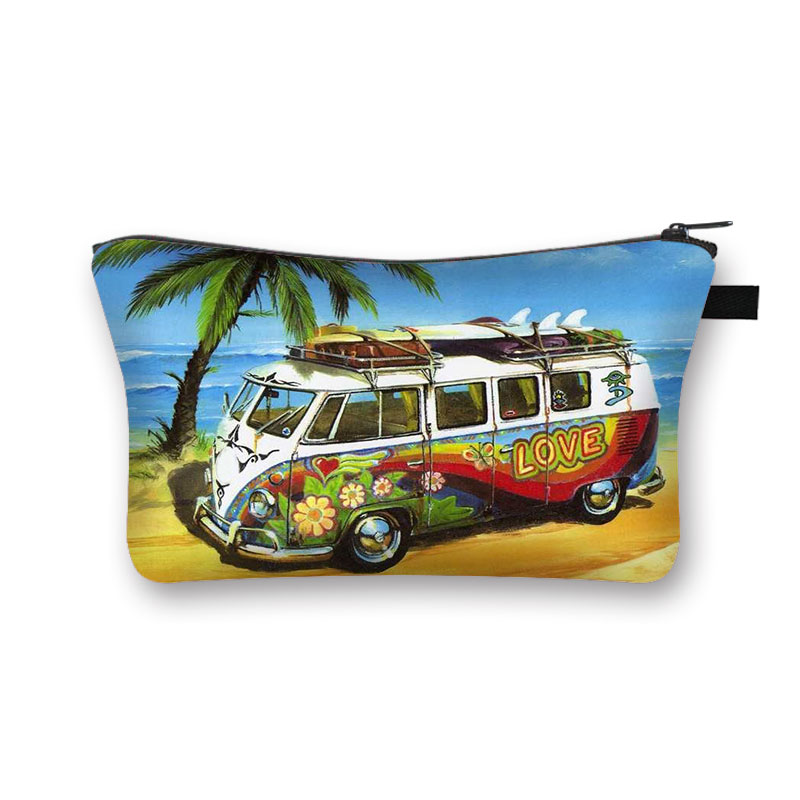 Gekleurde Auto &#39;S Op Seaside Vacation Cosmetische Vrouwen Make-Up Tas Britse Auto Meisjes Opbergzakken Dames Draagbare Cosmetische Case: shzbmeiche01x