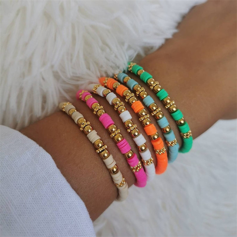 Vlen Multi-Color Heishi Armband Voor Vrouwen Meisje Boho Sieraden Stapelbaar Polymeer Klei Schijf Kralen Armbanden Stretch Pulseras