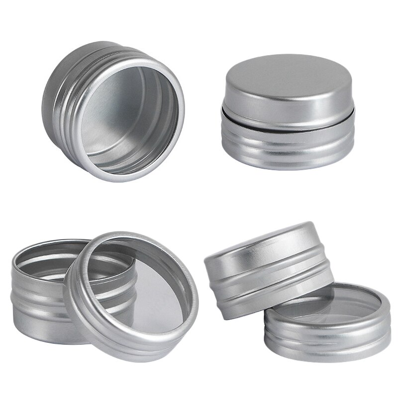 10Pcs Ronde Aluminium Tin Potten Met Venster Nail Box Thee Kaars Mini Sample Jar Lippenbalsem Tin Cosmetische Container sieraden Opslag