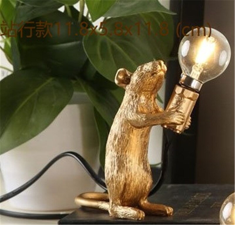 Mus bordlampe harpiks hvid nordisk stue undersøgelse dekorativt lys børneværelse soveværelse mus bordlampe indendørs: Guldstil b