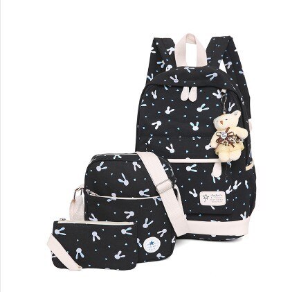 Cartoon Printing 3 Stks/set Schooltassen Voor Meisjes Verse Vrouwen Rugzakken School Rugzak Rugzak Mochila Escol: black