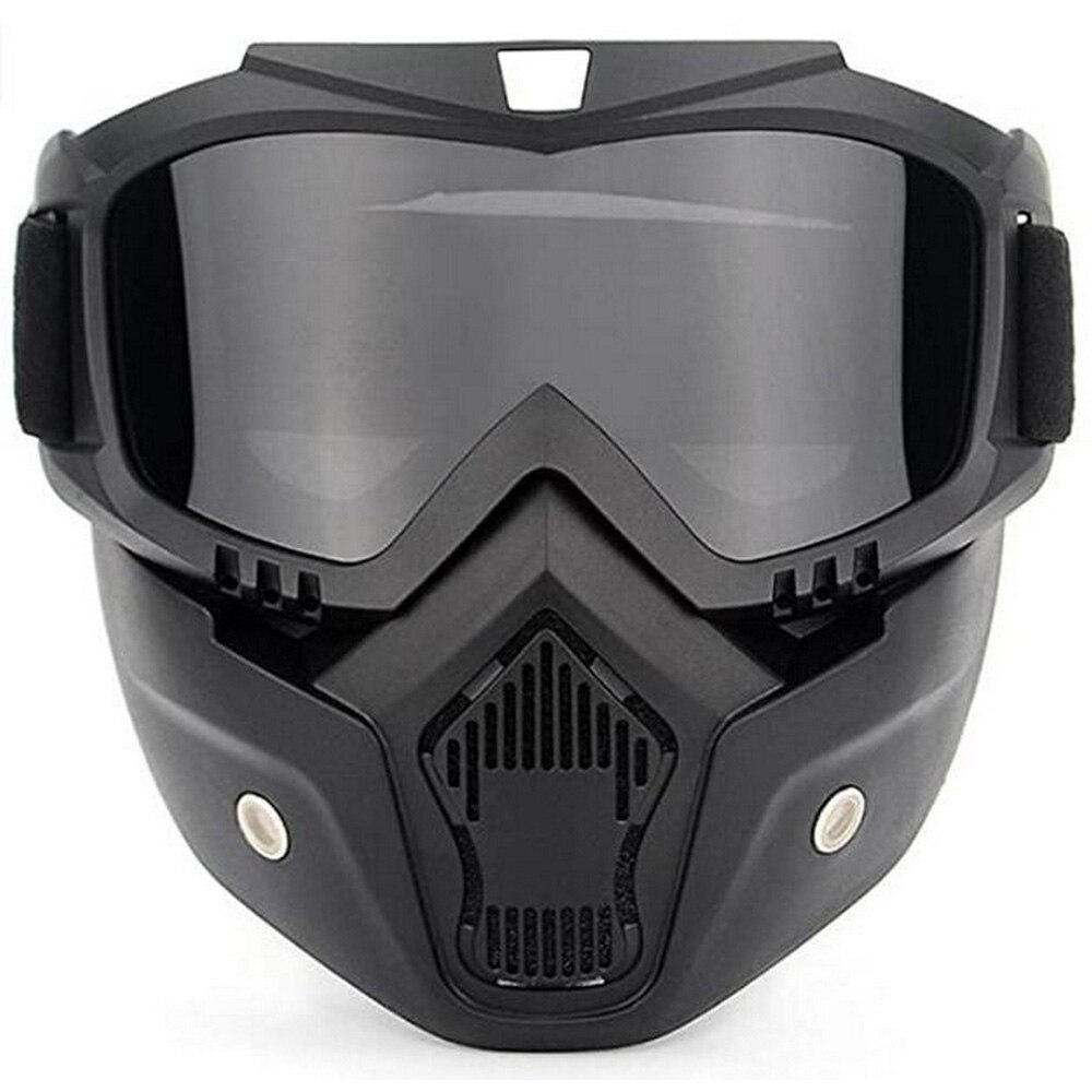 Motorcycle Helmet with Riding Goggles Glasses with Removable Face Mask,Detachable Fog-proof Warm Goggles Bicycle Motorcycle Caps: Black