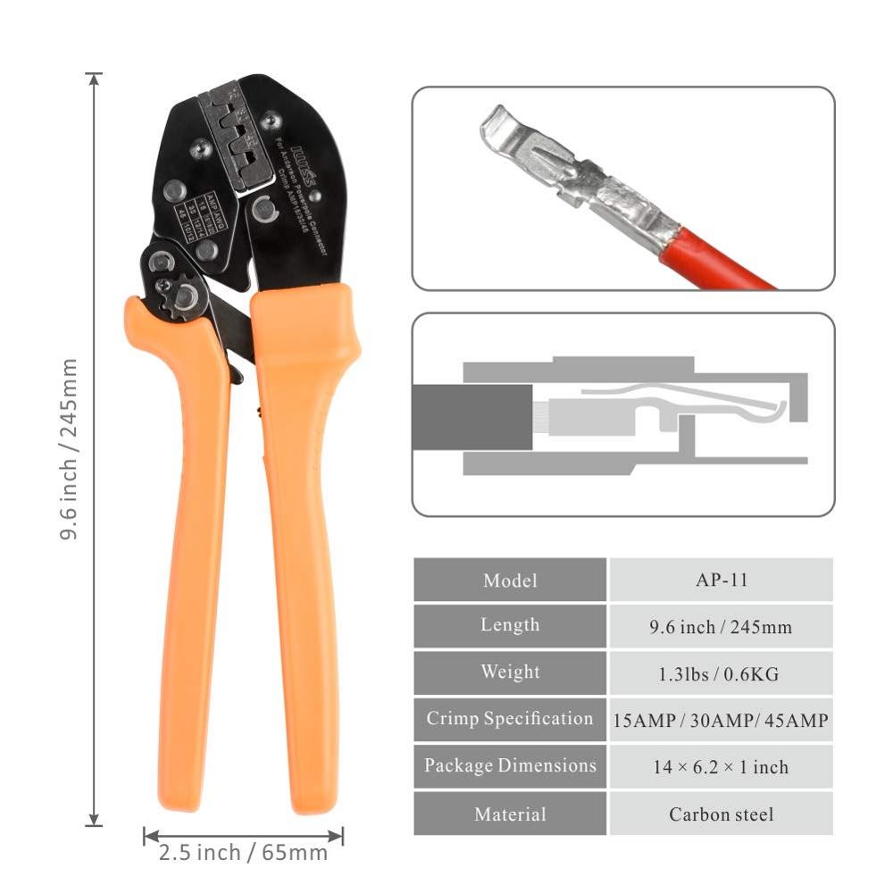 Ap -11 iwiss krymptång ratcheting wire crimper verktyg för anderson amp 15, 30 och 45 kabelkontakter awg 20-10
