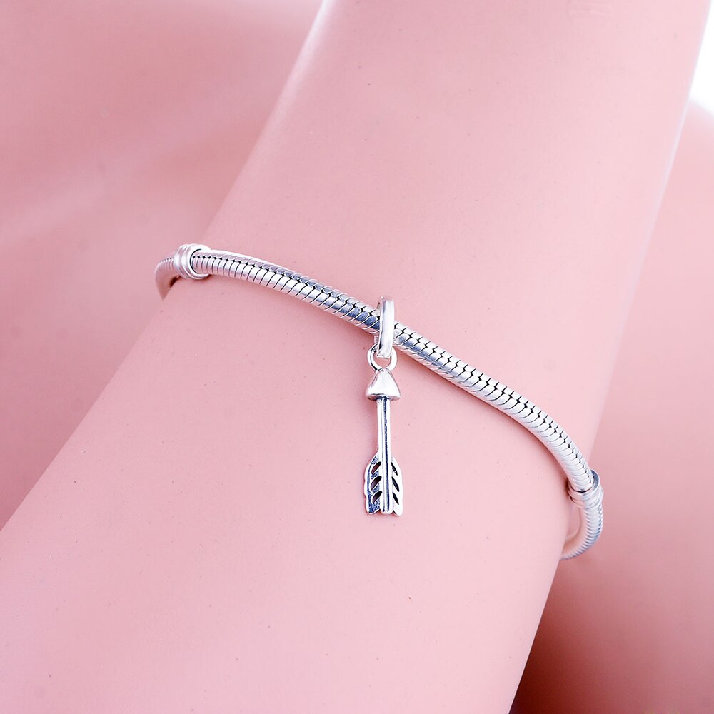 Valentine Day 925 Sterling Silver Shine Arrow Of Cupid Dangle Bead Fit Original Europe Charm Bracelet DIY Jewelry Pendant