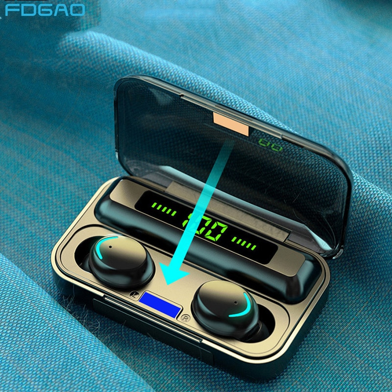 Auriculares TWS 9D estéreo HiFI, inalámbricos por Bluetooth 5,0, auriculares con pantalla LED y cargador de 2000mAh, Auriculares resistentes al agua con micrófono