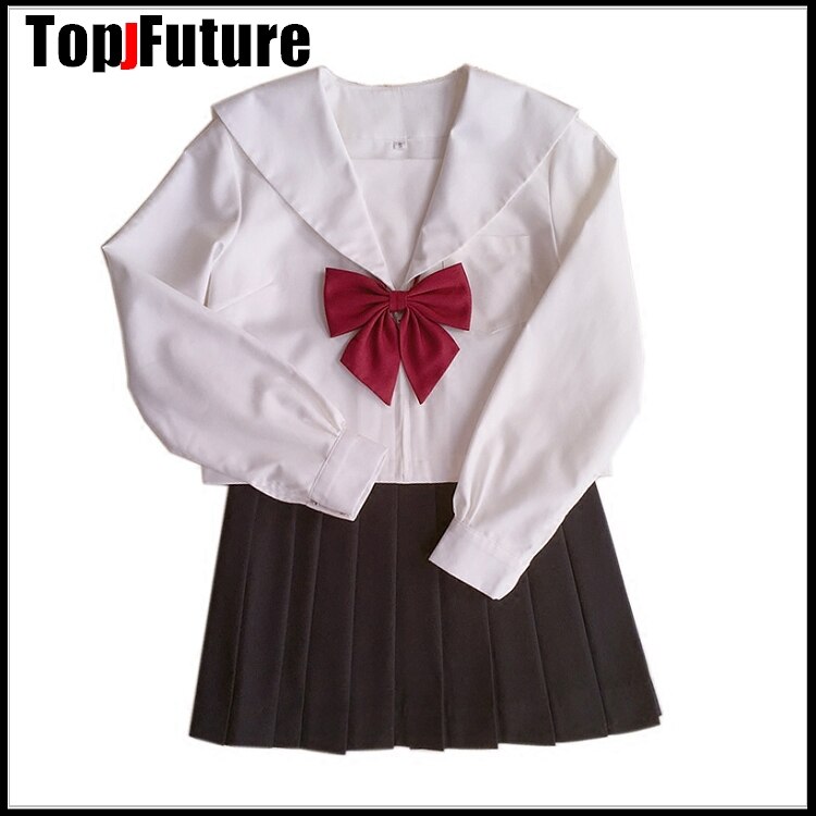 Uniforme de uniforme de estudiante japonés de estilo universitario, traje de uniforme de JK, traje de marinero ortopédico blanco, traje de clase de Falda plisada: LONG SLEEVE SET / M