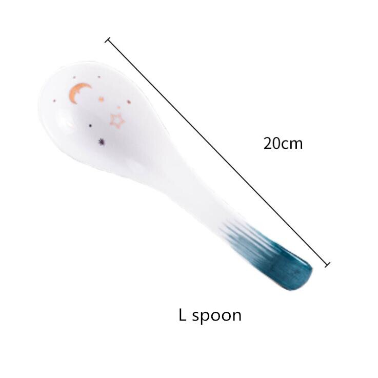 Nordic hand-painted starry sky ceramic Plate Set Kitchen Plate Ceramic Tableware Food Dishes Rice Salad Soup Noodles Bowl Dish: M spoon