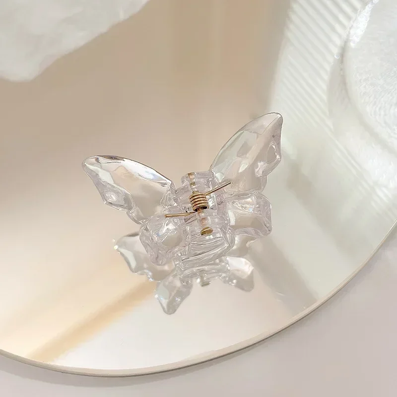Pinza para el pelo de sirena y mariposa de cristal para niña, pinza para la cabeza trasera, pinzas para el pelo grandes transparentes, horquillas, tocado, accesorios para el cabello: Gris