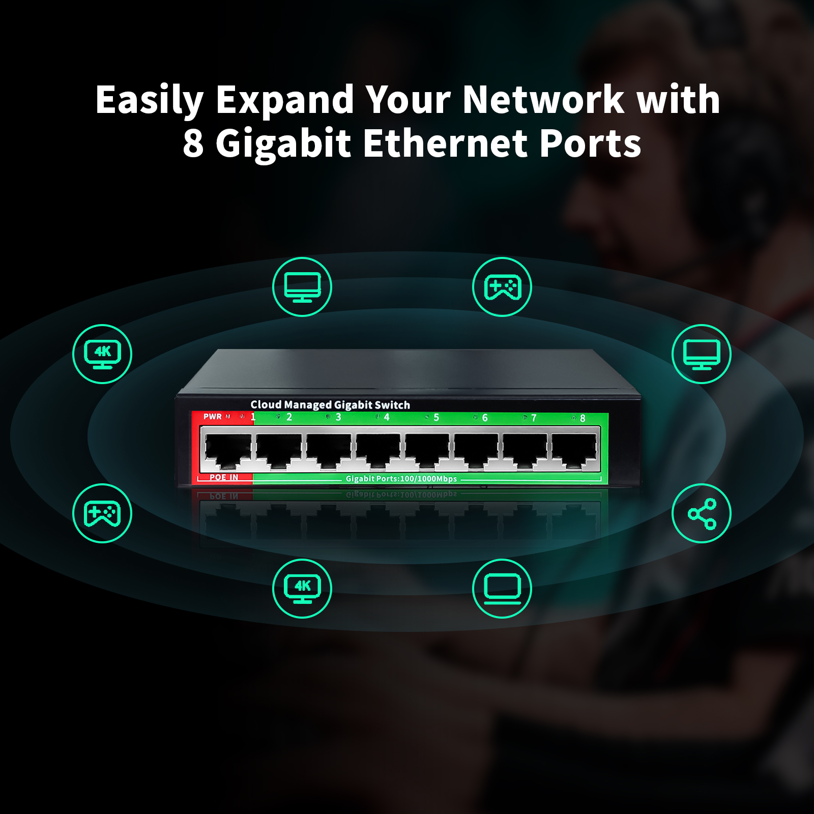 Switch Gigabit Ethernet gestito in cloud Switch di rete a 8 porte Extender di rete POE 48V Desktop 100/1000Mbps SFP APP Switch gestito