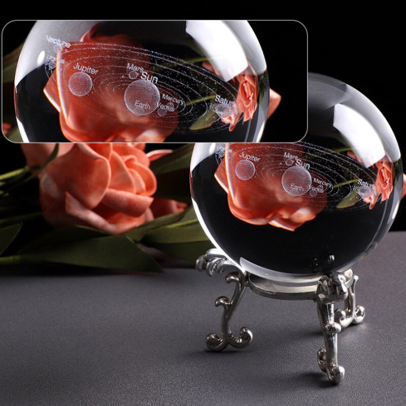 3d aurinkokunta kristallipallo planeetat lasipallo linnunrata maapallo pienoismalli kodin sisustus tähtitiede koriste 6/8cm: B hopeisella pohjalla / 80mm