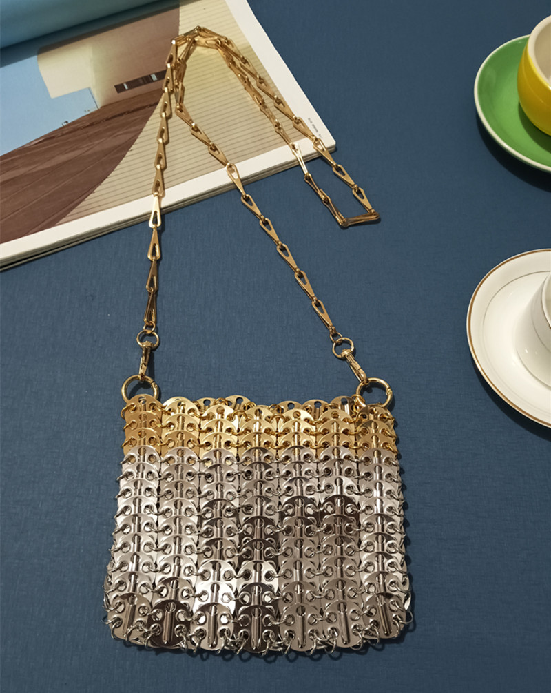 Frauen Taschen Silber Metall Pailletten Kette Gewebte Tasche Hohl Abend Taschen Kupplung Weibliche Reise Schulter Tasche Handtasche: Pflaume