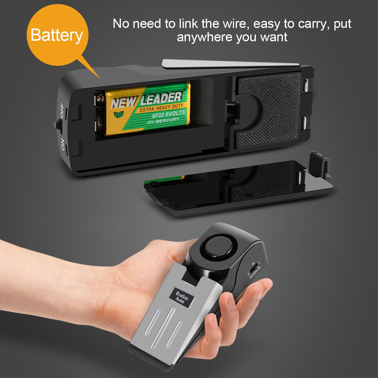 120DB Door Stop Alarm Stainless Steel Burglar Alarm Alert Wireless Vibration Wedge Shaped Stopper Portable Home Travel Security