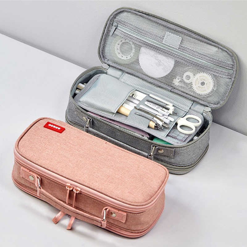 Cartuchera de gran capacidad, Multi capa, multifunción, bolso de lona, material de papelería para niños y niñas, suministros de almacenamiento