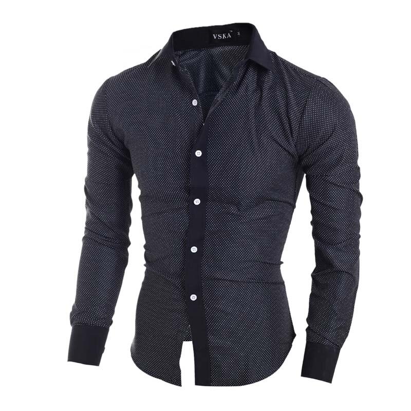 Camisetas clásicas con de lunares para hombre, estilo de Reino Unido de manga larga, camisa informal para niños pequeños, corte ajustado, M-2XL: HZHS049b / L