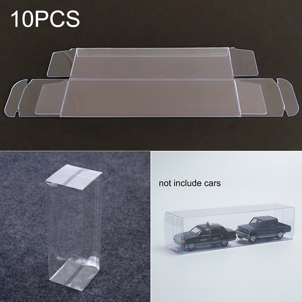 10 Pcs PVC Clear Toy Car Model 1/64 Dust Proof Display Protection Box: 41x43x162mm