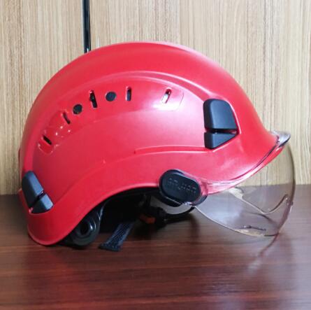 Safety Helmet With Dark Goggles Outdoor Climbing Riding Protective Helmets Working Rescue Hard Hat ABS Work Cap: red clear lens