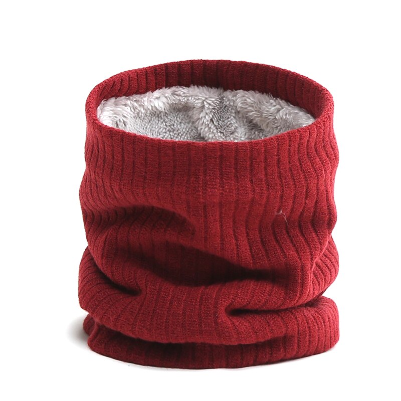 Unisex Winter Scarf Knit Solid Women Ring Neck Scarves Thick Fur Bandana Cotton Men Outdoor Warm Soft Collar Wraps: WB3-7 wine