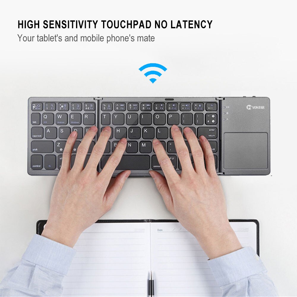 Tragbare Falten Bluetooth Mini Tastatur Faltbare Drahtlose Klavye Touchpad Russische En Tastatur für IOS/Android/Fenster ipad Tablette