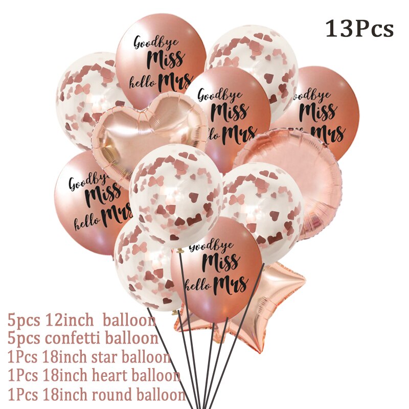 10 stk farvel miss hej fru balloner hjerte konfetti ballon bryllupsdekoration bachelorette høne fest oppustelig helium ballon: 13 stk