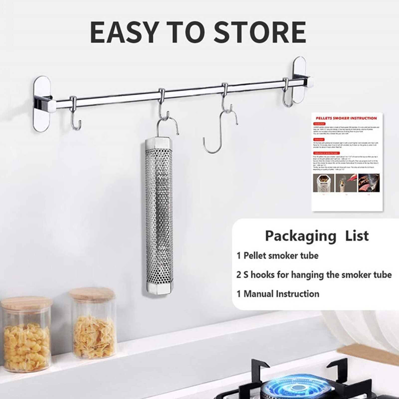 Pellet Smoker Tube 12’’ Stainless Steel Perforated BBQ Pellet Smoker Tube -