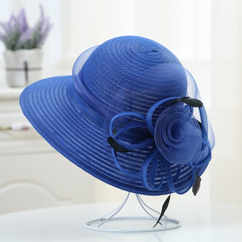 Verano de mujer de sombrero grande de cinta con flores de Floppy sombrero de sol de playa Kentucky Derby boda sombreros para Misa