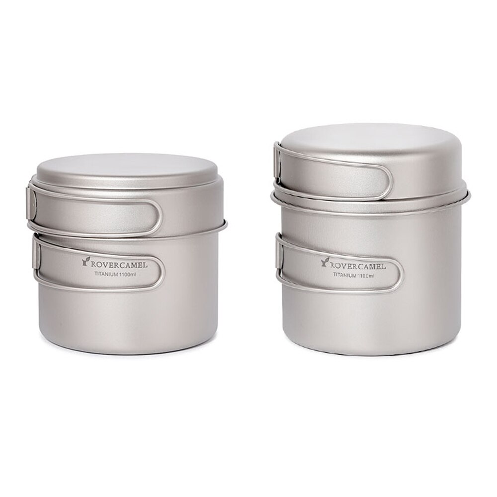 Ultralight titanium 1100ml pot 350ml frigideira panelas panelas ao ar livre acampamento piquenique conjunto de cozinha com alças dobráveis