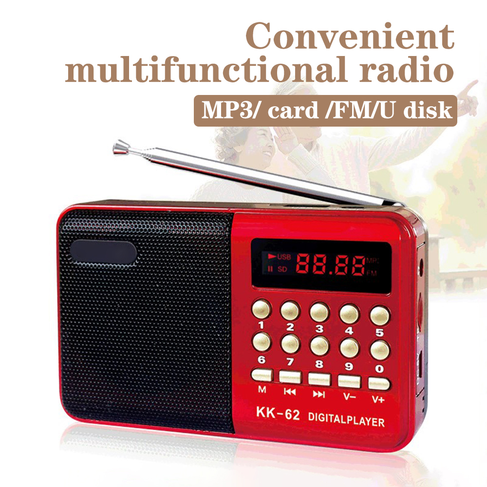 KK-62 Portable FM Radio Multifunction Handheld MP3 Full Band Radio Speaker LED Digital Display Support TF Card USB Drive