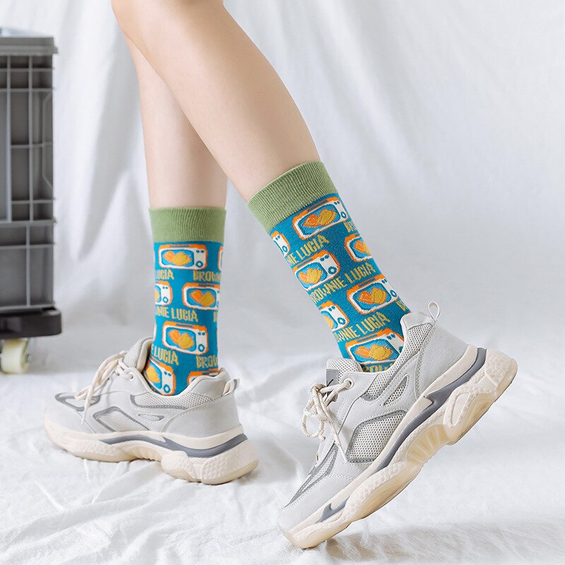 Colorful Pattern Cotton Mens Women Socks Middle Tube Funny Casual Crew Socks Girls Cute Harajuku Ankle For Ladies Socks