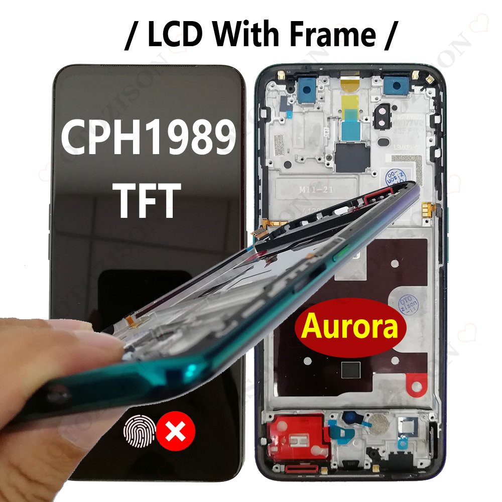 AMOLED LCD Mit Rahmen Für OPPO Reno 2F Reno2 F CPH1989 Anzeige Bildschirm berühren Digitizer Sensor Montage Reno2F LCD Ersatz: Violett