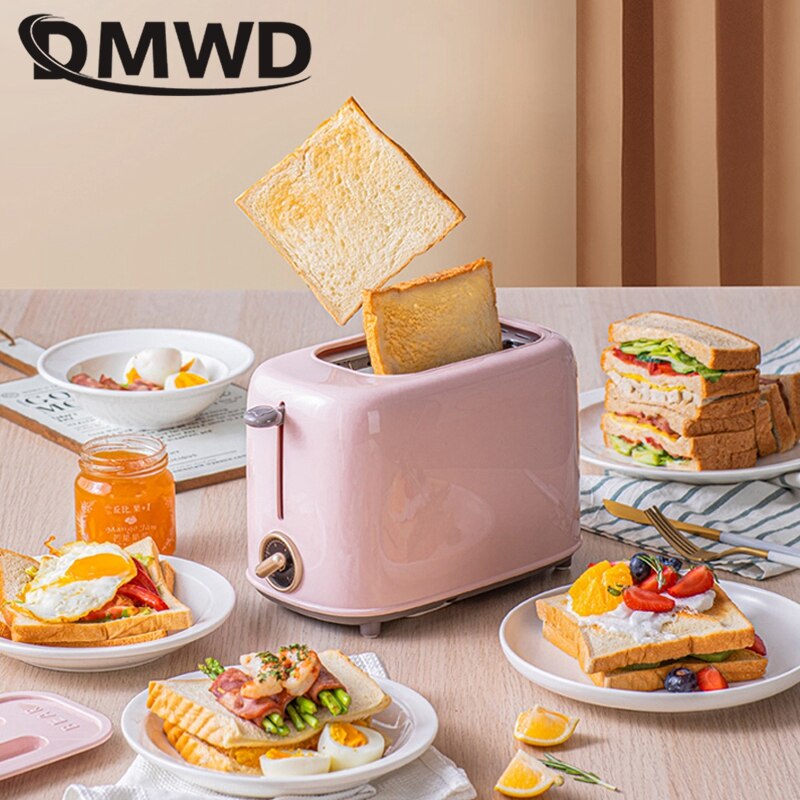 DMWD Electric Bread Toaster 6 degrees of toasting Automatic Breakfast Machine Double-side Heating Sandwich maker With Dust cover