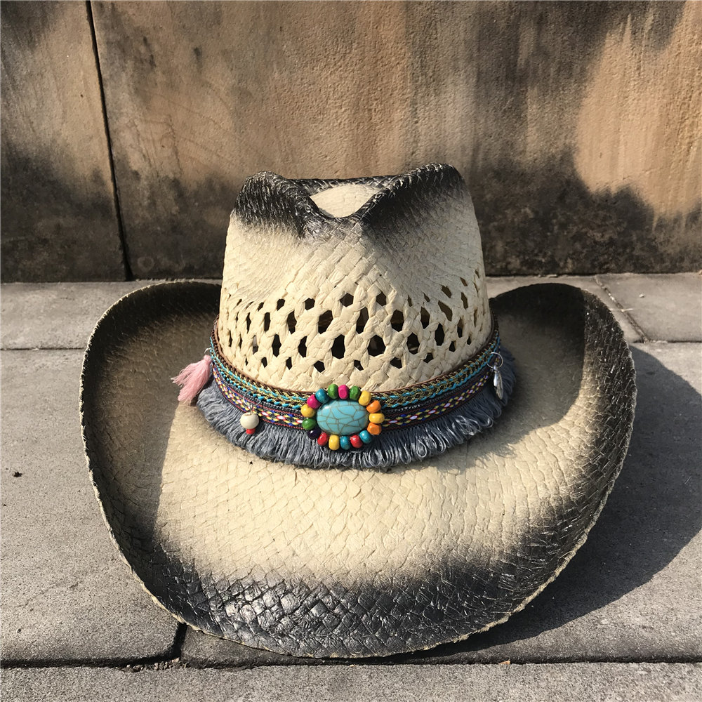 Vrouwen Hollow Western Cowboy Hoed Zomer Lady Schipper Sombrero Hombre Hoed Tovenaar Kwastje Sunbonnet Zonnehoed