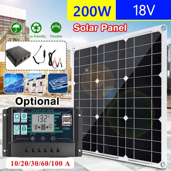 200w solpanel 18v strømbank med mptt-controller pwm lcd-skærm usb & type-c-port til iphone 12 bærbar strømforsyning