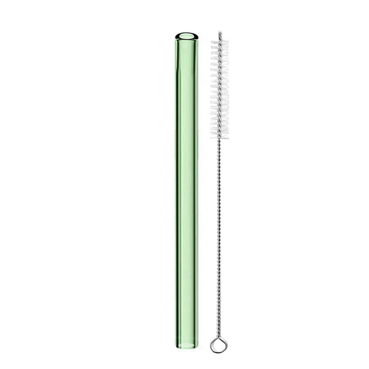 1Pc Reusable Glass Boba Bubble Tea Straws Glass Drinking Straws Colorful 12mm Wide Smoothie Milkshake Straw with Cleaning Brush: Green Straight
