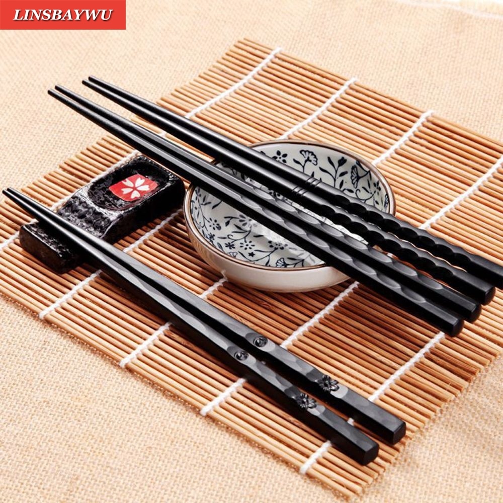 1X Zachte Japanse Sushi Hashi Eetstokjes Lange Legering Sticks Huishouden Keuken Anti Resable Zwart Chop Sticks Servies Voor Keuken