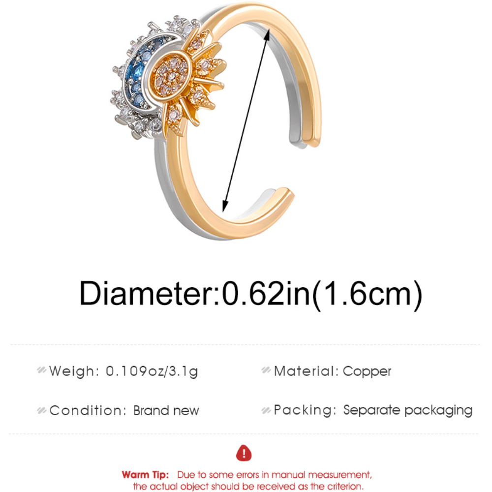 YILUOCD-Anillos de pareja ajustables con sol y luna brillantes, anillo de promesa abierto con circonita cúbica, joyería de compromiso apilable, del día 2024