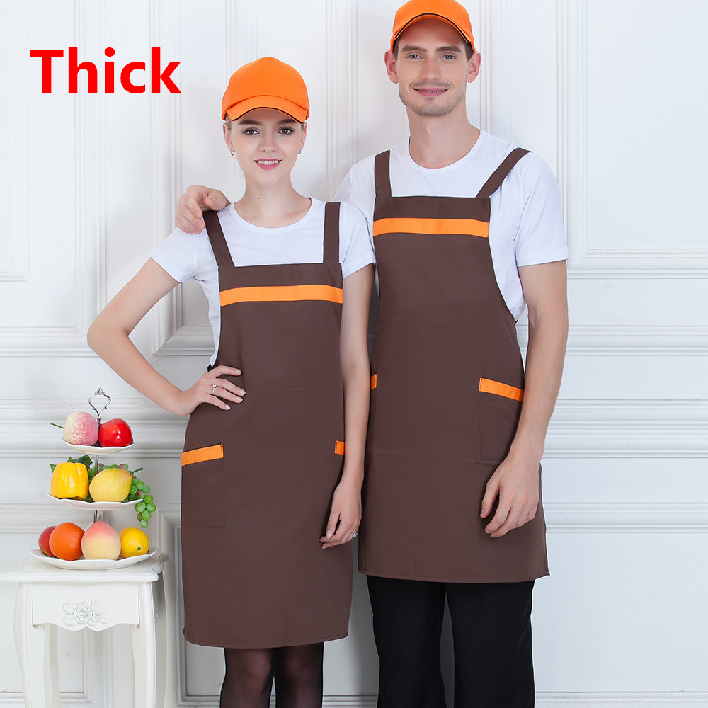 Unisex Thin Thick Style Work Apron Restaurant Two Pockets Strap Hotel Cafe Bakery BBQ Waiter Chef Kitchen Cooking Uniform Aprons: Thick4