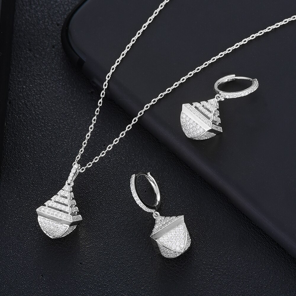 GODKI nowa sława marka 4 sztuk Waterdrop zestawy biżuterii dla kobiet Wedding Party Cubic cyrkon wysokiej klasy Craft Dubai zestaw biżuterii ślubnej: Silver Necklace Set