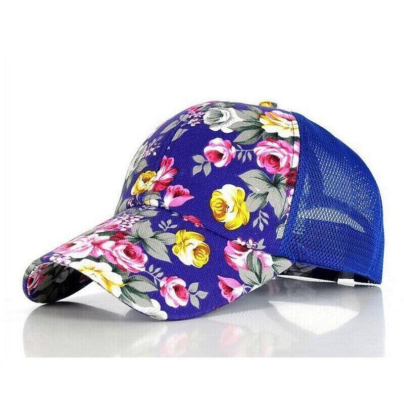 Suogry baseball cap kvinde sommer blomster dame drenge piger snapback hip hop flad hat: Blå