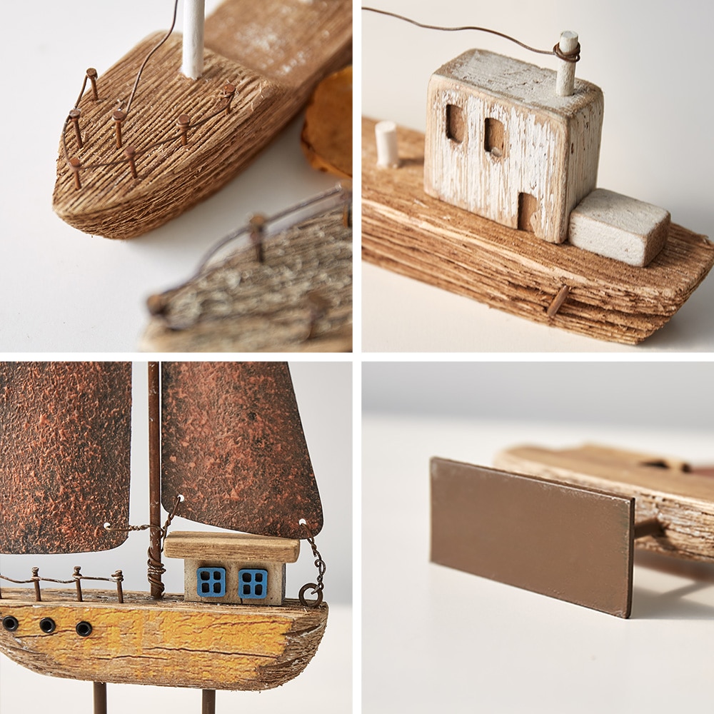 Wooden Ship Model Modern Home Decoration Iron Retro Sailboat Figurines Office Desk Decorative Birthday Christmas
