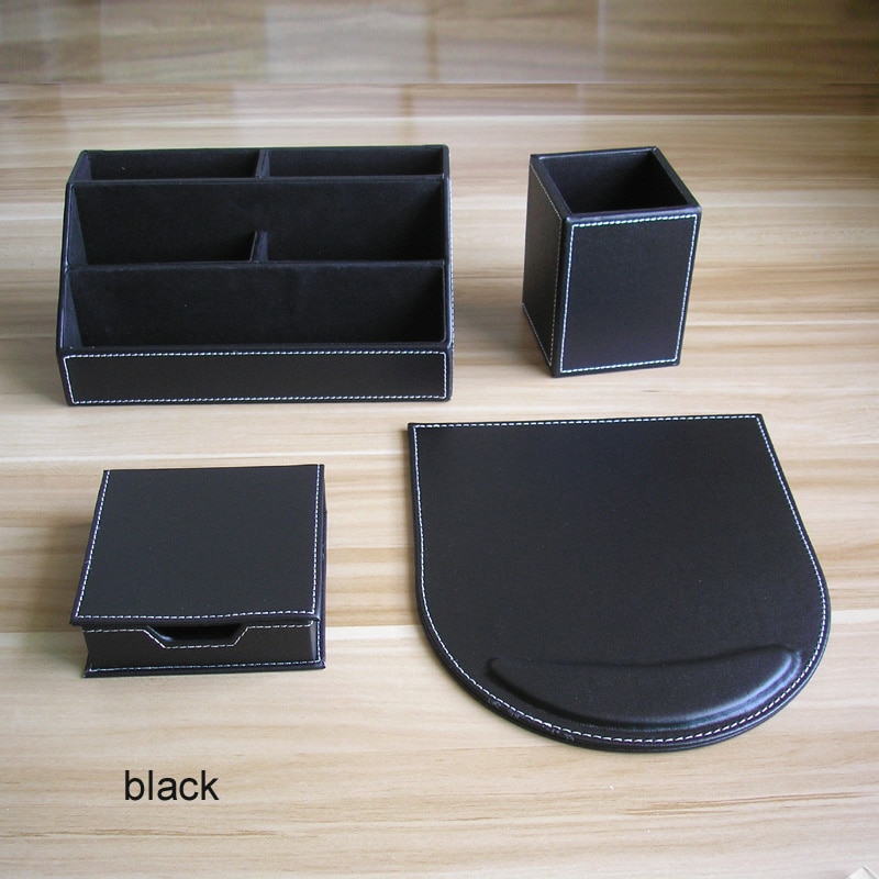 4 unids/set madera de cuero de puerco Oficina organizador para escritorio de oficina organizador de escritorio y papeleria negro brownK219
