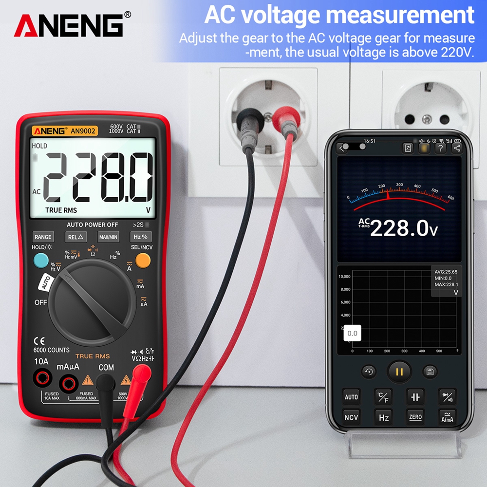 Aneng AN9002 Multimeter Bluetooth Digitale Multimeter 6000 Telt Multimetrotrue Rms Ac/Dc Stroom Spanning Tester Auto-Range