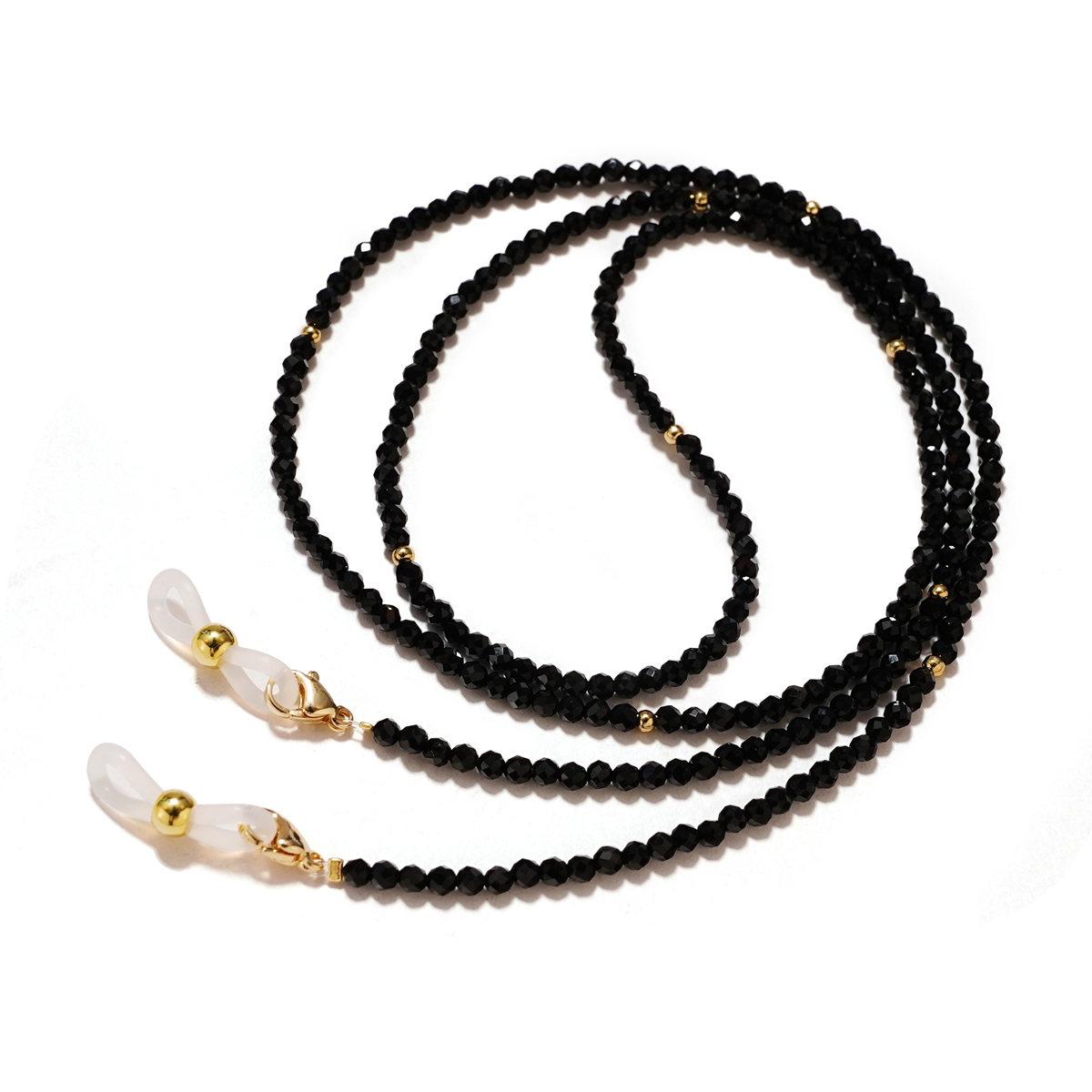 Collana a catena per occhiali da donna-cordino per occhiali da suola con perline acriliche intorno al collo con perline verdi di cristallo fatte a mano: nero